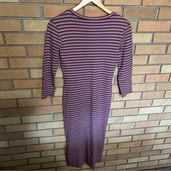 Juicy Couture Womens Midi Dress Multicolored Stripe Rib Knit Side Slit Small - Picture 7 of 9